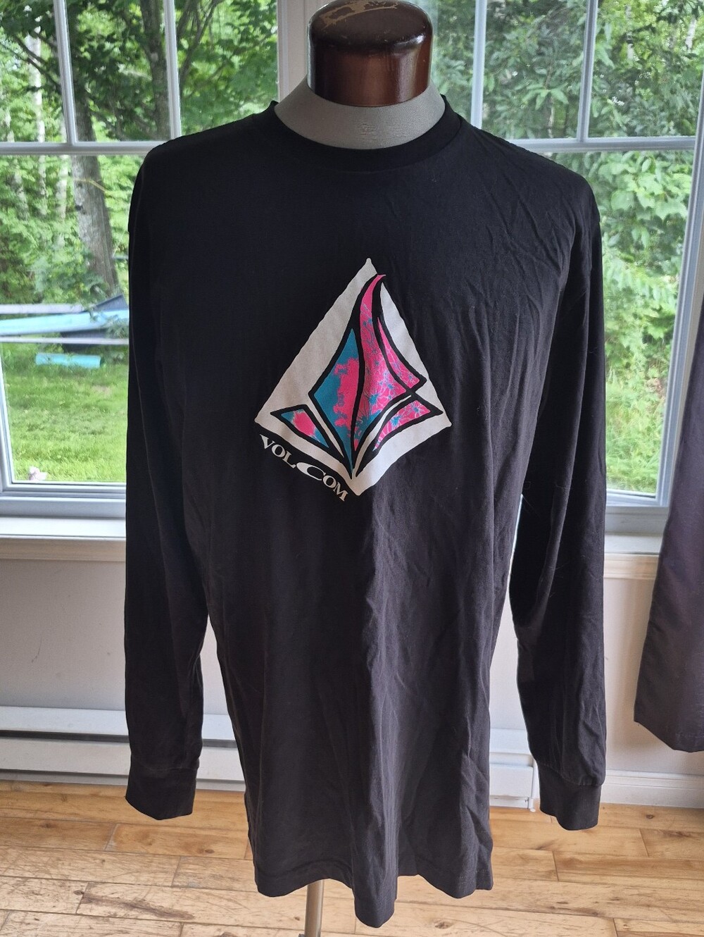 Volcom Black Long Sleeve Tee with Pink & Teal Logo